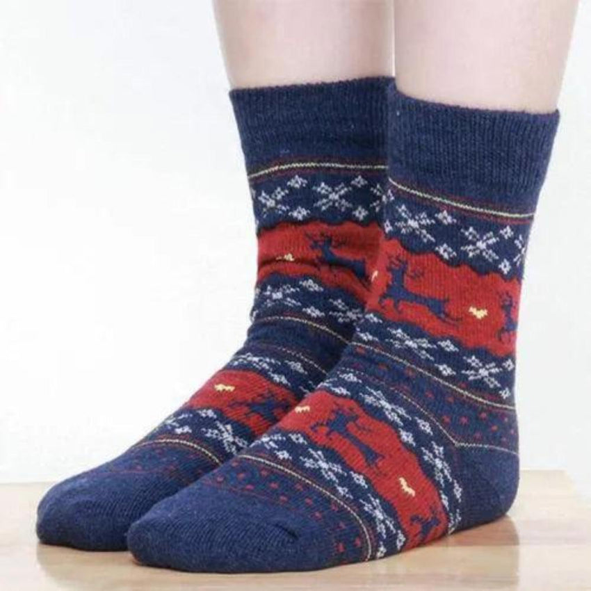 1 Pair Christmas Socks Snowflake Deer Cotton Wool Winter Warm Womens Gifts