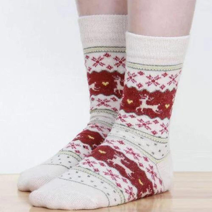 1 Pair Christmas Socks Snowflake Deer Cotton Wool Winter Warm Womens Gifts
