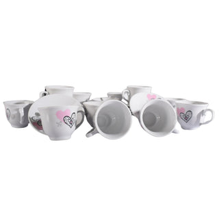 Set of Porcelain Cups Heart Shape 12 Person