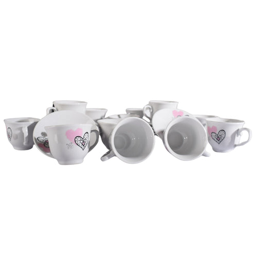 Set of Porcelain Cups Heart Shape 12 Person