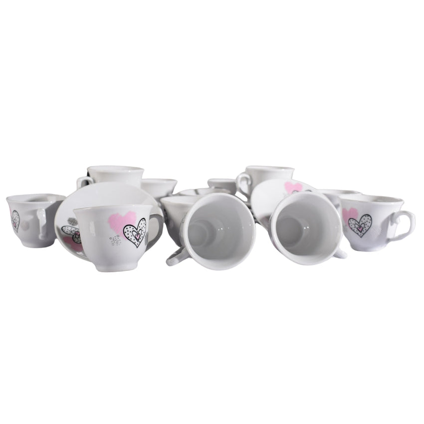 Set of Porcelain Cups Heart Shape 12 Person