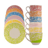 Set of Porcelain Cups Multicolor 12 Person