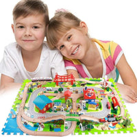 125 Pcs Carpet City Train Track Wooden Track Train Toy Boy And Girl Puzzle Assembly Set 3-6-7 Years Old Children's Fun Educational Toys Wooden Set Up