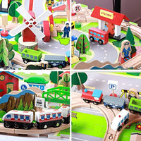 125 Pcs Carpet City Train Track Wooden Track Train Toy Boy And Girl Puzzle Assembly Set 3-6-7 Years Old Children's Fun Educational Toys Wooden Set Up