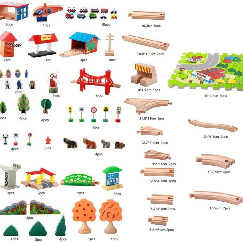 125 Pcs Carpet City Train Track Wooden Track Train Toy Boy And Girl Puzzle Assembly Set 3-6-7 Years Old Children's Fun Educational Toys Wooden Set Up