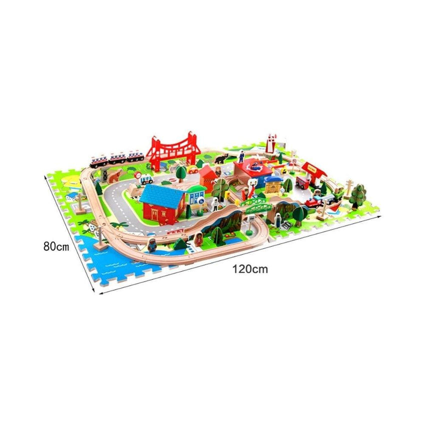 125 Pcs Carpet City Train Track Wooden Track Train Toy Boy And Girl Puzzle Assembly Set 3-6-7 Years Old Children's Fun Educational Toys Wooden Set Up