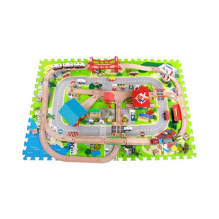 125 Pcs Carpet City Train Track Wooden Track Train Toy Boy And Girl Puzzle Assembly Set 3-6-7 Years Old Children's Fun Educational Toys Wooden Set Up