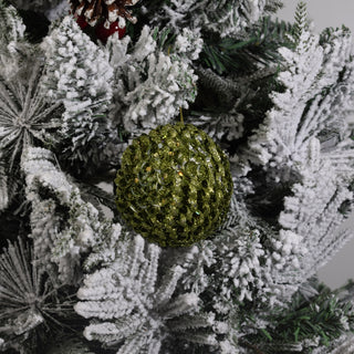 Beaded Green Plum Glittered Ball Finial Glass Decorative Hanging Christmas Ornament 4PCS