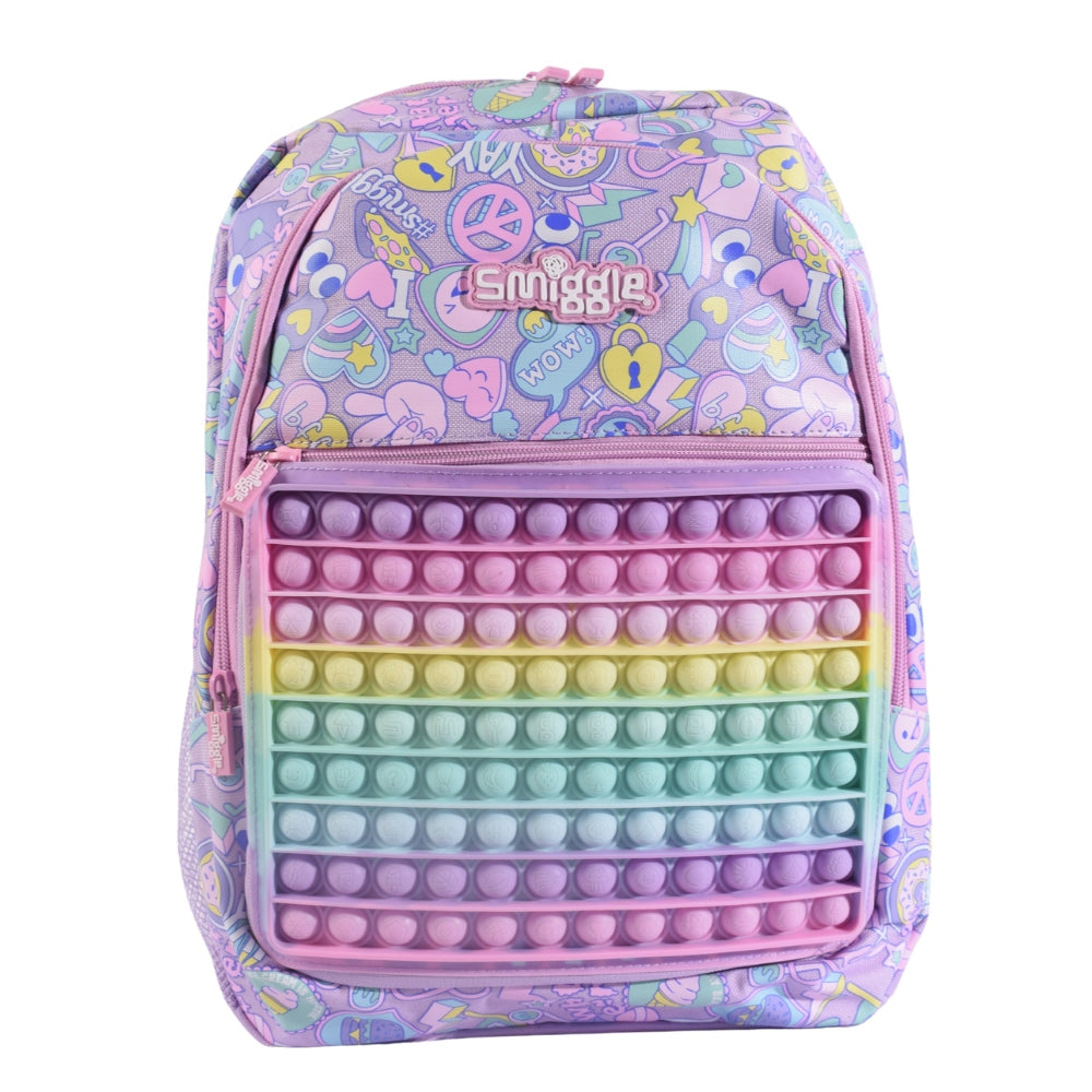 Smiggle Pastel Pop It Fidget Backpack – Rainbow Sensory Front Pocket ...
