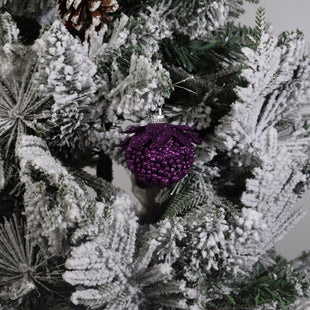 Beaded Purple Plum Glittered Ball Finial  Glass Decorative Hanging Christmas Ornament 6PCS