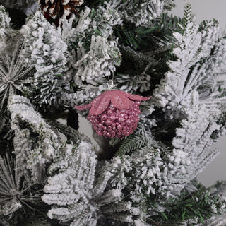 Beaded Pink Plum Glittered Ball Finial Glass Decorative Hanging Christmas Ornament 6PCS