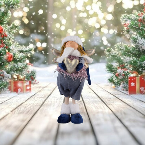 Christmas Angel Doll with Golden Heart – Holiday Decorative Figurine 30Cm