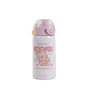 Cute Bunny-Themed Water Bottle – "Miss You" Design (Pink & White)