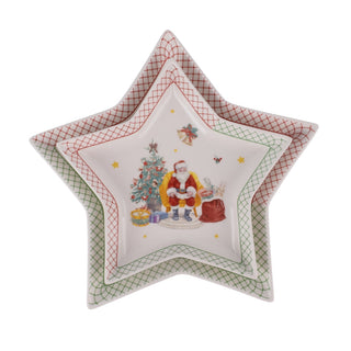 2-Piece Star-Shaped Christmas Porcelain Plate Set – Santa & Tree Design 20Cm & 25Cm