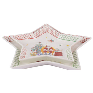 2-Piece Star-Shaped Christmas Porcelain Plate Set – Santa & Tree Design 20Cm & 25Cm