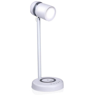 Grundig 3 in 1 LED Desk Lamp, Qi Technology, Wireless Phone Charger, Bluetooth Speaker, 4 Legs, White [Energy Class A]