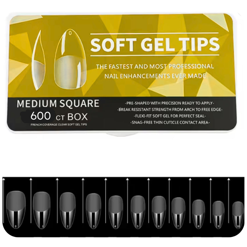 Trendy Look Soft Nails – Medium Coffin Shape | 600 Count Box | Sleek, Durable & Perfect for Stylish Nail Art
