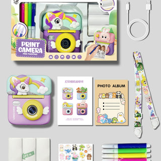 Kids Camera Instant Print With Mini Carton Camera 2.4 Inch IPS 180° Flip Screen Photography Camera for Girls Boys