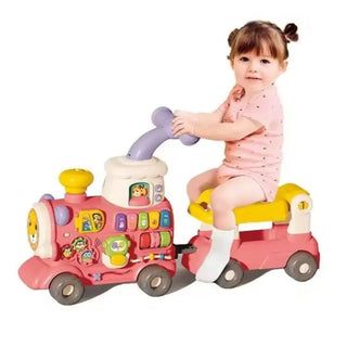 5 in 1 Baby Walker Train, Sit-to-Stand Learning Alphabet Train for Kids, Multifunctional Early Educational Music Activity Center, Removable Play Panel, Pull-Along Car for Kids