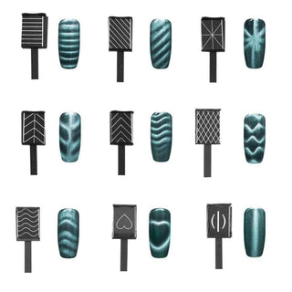 9 Pcs 3D Cat Eyes Nail Art Magnetic Pen Set, Double-head Magic Magnet Stick, For 3D Magnetic Cat Eye Gel Nail Polish Nail Art Manicure Tool