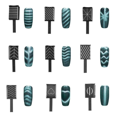 9 Pcs 3D Cat Eyes Nail Art Magnetic Pen Set, Double-head Magic Magnet Stick, For 3D Magnetic Cat Eye Gel Nail Polish Nail Art Manicure Tool