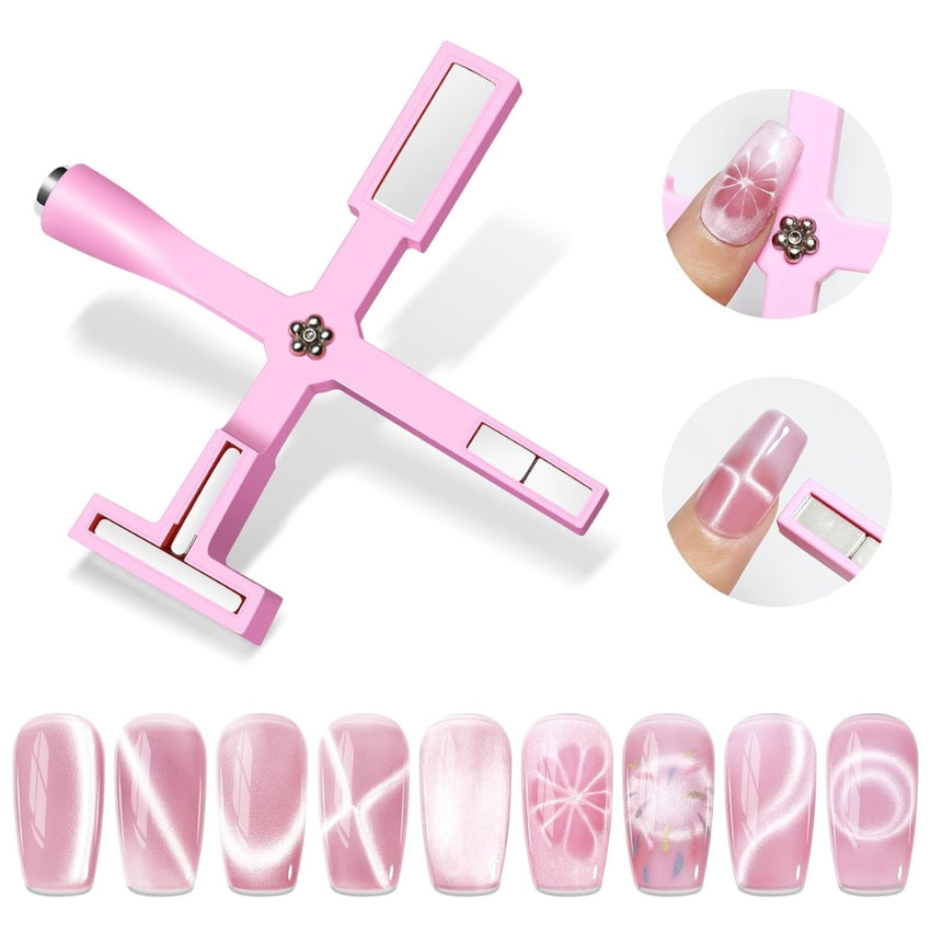 Pink 5 in 1 Nail Magnet Tool for Cat Eye Gel Nail Polish Multifunctional Magnetic Stick for Nails Strong Magnetism for 9D Strip Galaxy Cat Eye Nail Art Design DIY Home Manicure