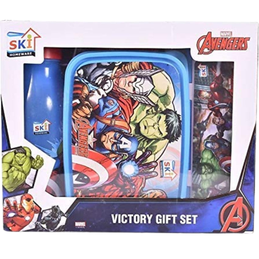 ThemeHouseParty® Marvel Avenger Spider Man Cartoon Character Printed Victory Gift Set -3 in 1 Set of- Lunch Box, Pencil Box and Bottle for Kids rakshabandhan Gift Rakhi Gift