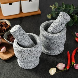 mortar 100% Granite And Pestle Handle Carved 13*10cm