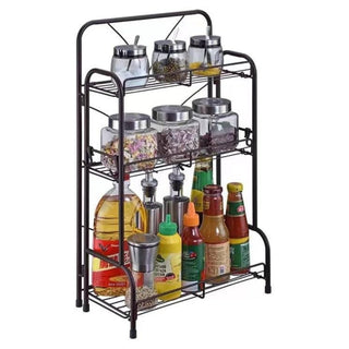 General Use Spice Rack Organizer, Kitchen Shelf Organizer For Spice Sauce Jars Bottle With 3 Hooks Multipurpose Kitchen Counter Storage Rack 3 Tiers