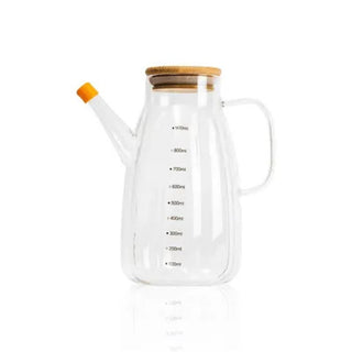 Glass Oil Can Bamboo Lid Glass Oil Vinegar Bottle  1L