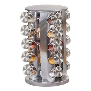 Revolving Spice Tower  Round Spice Rack  Set of 20 Spice Jars  Seasoning Storage Organization  Stainless Steel (‎20 JAR STEEL)