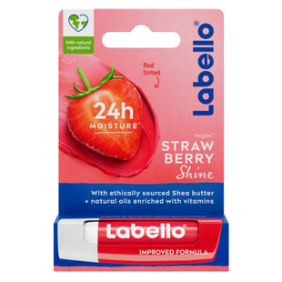 NIVEA LABELLO Lip Balm, Moisturising Lip Care, Strawberry Shine, 4.8g