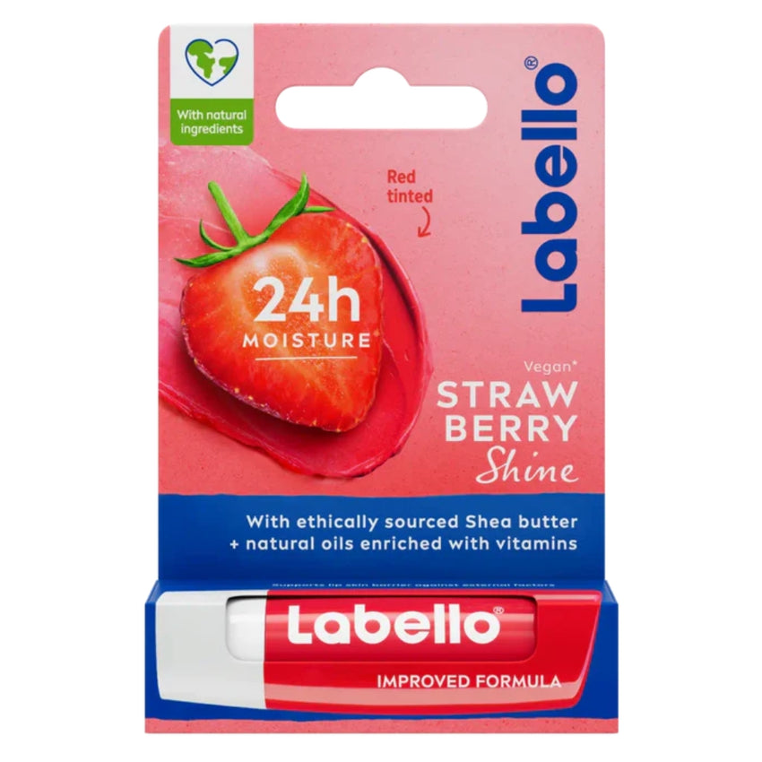 NIVEA LABELLO Lip Balm, Moisturising Lip Care, Strawberry Shine, 4.8g