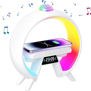 LED Bedside Lamp with Charging Function, Intelligent Daylight Alarm Clock, Table Lamp, Wireless Speaker with Music Synchronization, Wireless Charging, Dimmable Night Light for Home Decoration