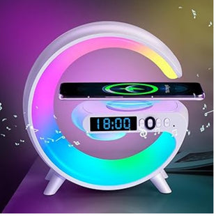 LED Wireless Speaker Charger, Atmosphere Bedside Light with Wireless Charging Station,Music Lit Lamp 4 in 1 Alarm Clock Gifts Idea for Family(Black)