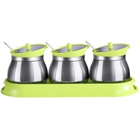 Stainless Steel Seasoning Jar Set, Lead-free Glass Seasoning Box, Seasoning Jar with Lid and Spoon, Used to Store Salt, Pepper and Other Condiments