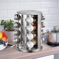 Spice Rack Organizer Stainless Steel 16 Round Containers Spice Storage for Kitchen Home Dried Herbs Silver