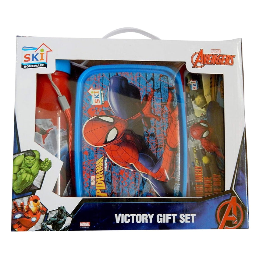 ThemeHouseParty® Marvel Avenger Spider Man Cartoon Character Printed Victory Gift Set -3 in 1 Set of- Lunch Box, Pencil Box and Bottle for Kids rakshabandhan Gift Rakhi Gift