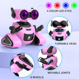 Robot Toy for Kids Girls Boys, Rechargeable Smart Remote Control with Sticker, Dance and Music for 3 4 5 6 7 8 Year Old Kids Birthday Gifts (Pink)