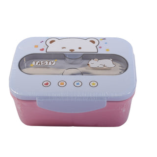Cute Bear-Themed Bento Lunch Box with Utensils – Blue