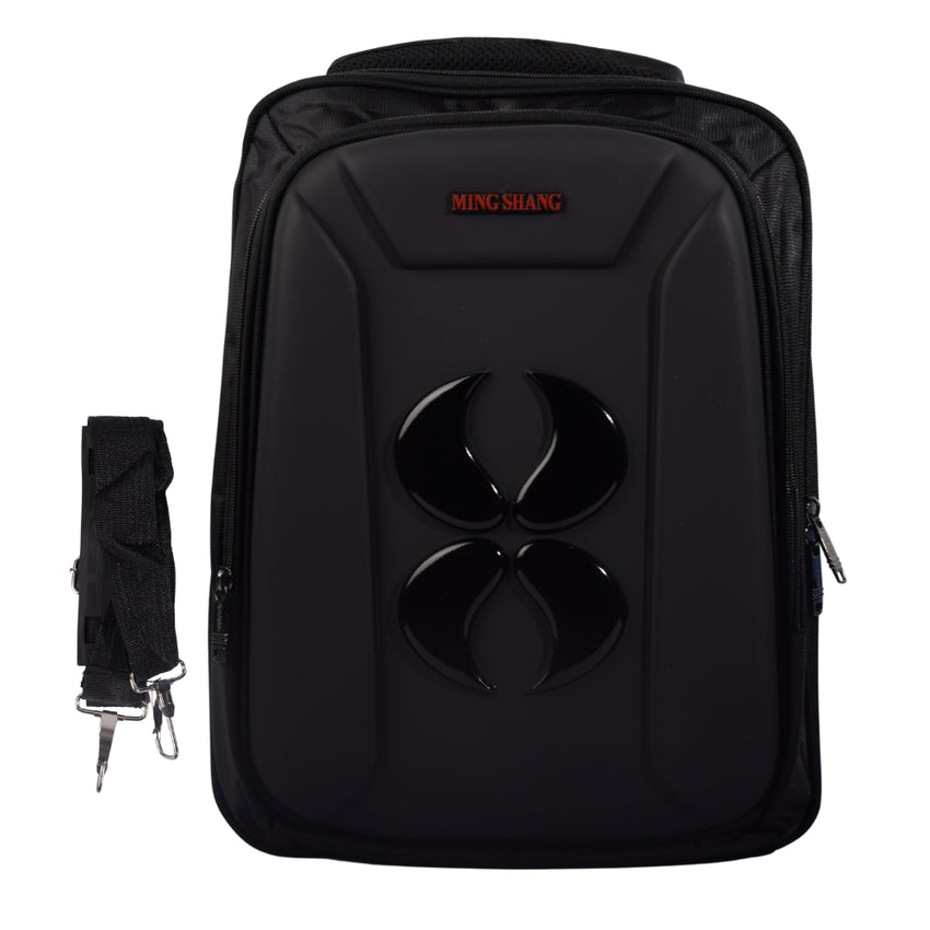 MING SHANG Black Hard-Shell Backpack with Detachable Strap