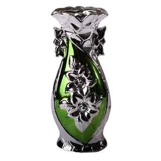 Art Nouveau Green Glass Vase, Sterling Silver Overlay