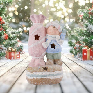 Decorative Figurine With Backlight 12.5×9×21 Cm New Year's Decor Child with Candy Made Of Porcelain CR-6-11, Ratno