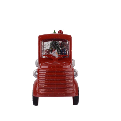 Musical Red Truck Snow Globe with Swirling Glitter, Snowman & Dog, Carrying Christmas Tree, Spinning Water Lantern for Christmas Decor