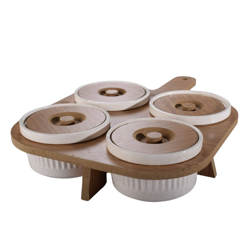 4Pcs Spice & Breakfast & Jam Set, Wooden Serving Set