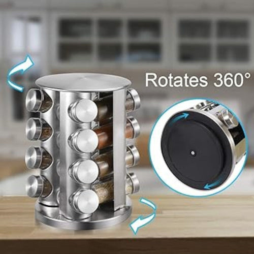 Spice Rack Organizer Stainless Steel 16 Round Containers Spice Storage for Kitchen Home Dried Herbs Silver