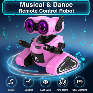 Robot Toy for Kids Girls Boys, Rechargeable Smart Remote Control with Sticker, Dance and Music for 3 4 5 6 7 8 Year Old Kids Birthday Gifts (Pink)