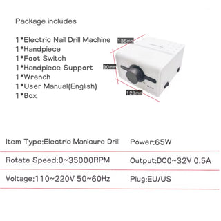 Strong Max 211 65W Electric Nail File, STRONG 210, 45,000 RPM, M45 SH37L, High Quality Manicure and Pedicure Tool