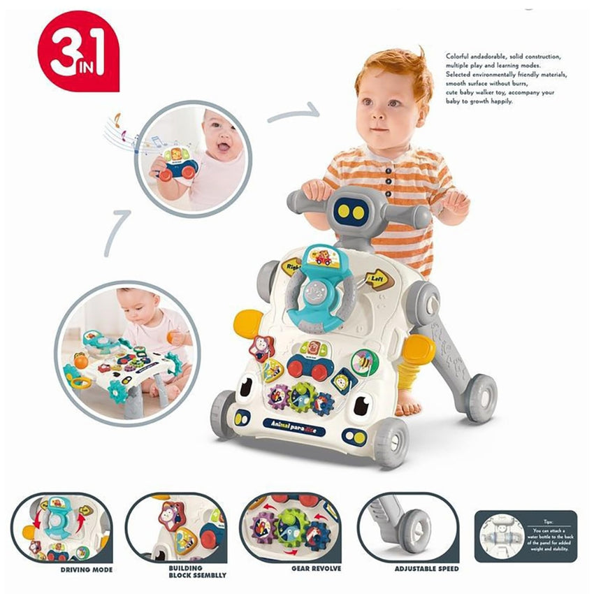 Baby Walker 3 in 1 Sit to Stand Push Walker With Activity Table and Center for Newborn Toddler