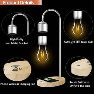 Levitating Light Bulb with Wireless Charger (AppleAndroid) Floating Lamp Magnetic Levitation Anti-Gravity LED Night Lights Cool Lamps for Office Gifts Home Decorations